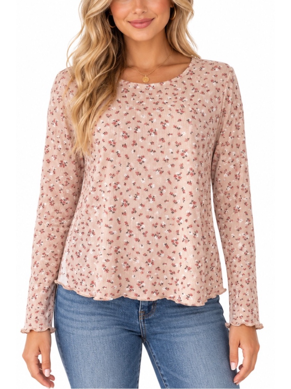 Böhme Floral Ribbed Long Sleeve Top – Size M